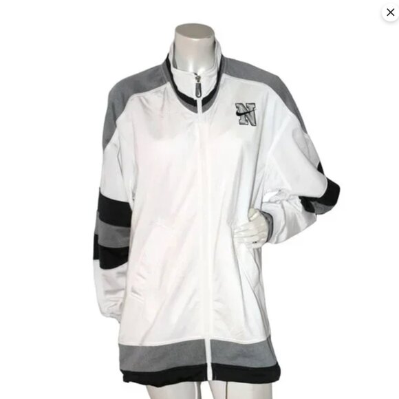 Vintage Nike 90s Tracksuit Jacket Full Zip Windbreaker Swoosh White Black Retro - Picture 2 of 15